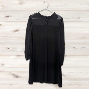 𝅺Cece Classic Black Puffed-Shoulder Contrast Sheath Dress Size L